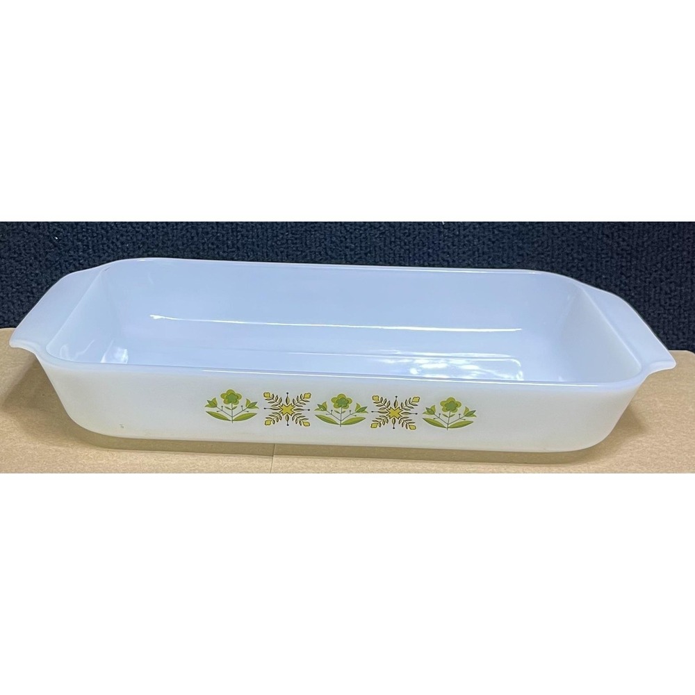 Vintage Anchor Hocking Fire-King Meadow Green Oblong Baking Dish USA Milk Glass